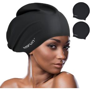 2 PCS Swimming Cap for Long Hair, Extra Large Swimming Caps for Women & Men, Silicone Adult Swim Cap, Waterproof Swimming Hat for Dreadlocks, Weaves, Hair Extensions, Braids, Afros