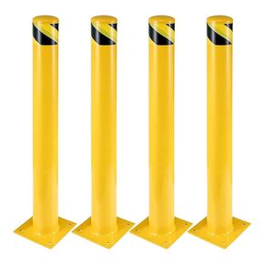 Safety Bollard, Towallmark 4 Packs 42 Inch Height Bollard Post, 4.5 Inch Diameter, Yellow Safety Steel Bollard Post with 8 Anchor Bolts, for Traffic Control, Driveway Barrier, Parking Pole