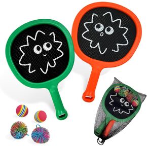 Racquet Paddle Bouncy Ball Play Set for Kids Adults Family Activities, Indoor or Outdoor Play Games, Great Gift Choice for Children’s Birthday, Christmas or House Warming