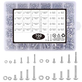 700Pcs Nuts and Bolts Assortment Kit, 4-40#6-32#8-32#10-24 Phillips Pan Head Assortment Stainless Steel Bolts Nuts Flat Washers Nuts Bolts with Case