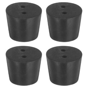 uxcell 4 Pcs 2-Hole Rubber Stopper, Tapered Lab Seal Tube Stopper Plug for Test Tube Flasks Glass Containers Industry and Laboratories, 32x26x25mm Black
