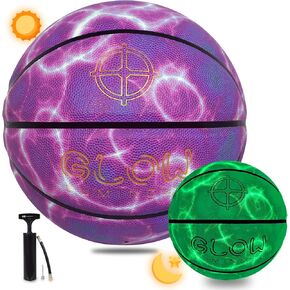 KUYOTQ Lightning Glow in The Dark Basketball Official Size 7 Glow Purple Basketball 29.5" in Dark for Night Play and Training Basketball Gifts (with Pump)