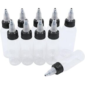 HuoHuo PET Plastic Extruded Liquid Bottle,squeeze bottle,dropper,dispensing bottle,10 Pcs 1 oz Bottles,wash Bottle,drip Bottle,Tattoo Ink,Watercolor Pigment Bottle, Ink Discharge Bottle(30ml/60ml)