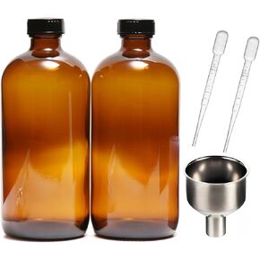 16oz Amber Glass Bottles 2pack Glass Jars with Black Lids Empty Refillable Brown Boston Bottle,Dispensing Bottles for Homemade Vanilla Extract,Herbal Medicine,Essential Oils