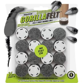 GorillaFelt Chair Leg Floor Protectors/Felt Chair Glides (Set of 16) Tap-On Felt Furniture Pads Guaranteed to Stay On, 1 Inch Round Chair Sliders