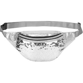 Sequined Fanny Pack for Women, Cute Waist Belt Bag, Crossbody Bag Water Resistant Fashion Small Bum Bag with Adjustable Belt for Running Hiking Shiny Pink