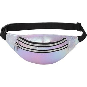 Holographic Fanny Pack for Women, Cute Waist Belt Bag, Crossbody Bag Water Resistant Fashion Small Bum Bag with Adjustable Belt for Running Hiking Shiny Pink in Kuwait