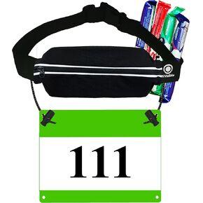 Adjustable Running Belt with Pouch and Bib Holder for Marathon, Triathlon, and Races | Race Bib Belt with Pouch | No Bounce Race Number Belt with Gel Loops for Men and Women