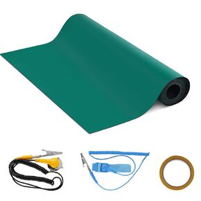 YJINGRUI ESD Mat Kit, Anti-Static Mat with Wrist Strap and Grounding Cable, Rubber Grounding Mat Desk Mat (23.6 x 47.2 in)