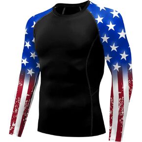 color cosplayer Jiu Jitsu Men American Flag UPF 50+ Sun Protection Printed Rash Guard Long Sleeve Swim Shirts