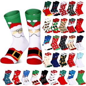 Hoolerry 30 Pairs Christmas Winter Socks in Bulk Colorful Warm Men Socks Unisex Cold Weather Crew Soft Socks Xmas, 30 Styles