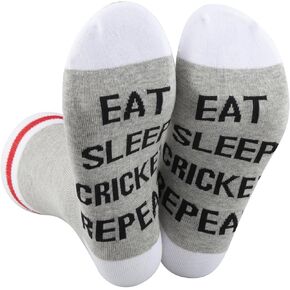 PXTIDY 2 Pairs Cricket Gifts Cricket Players Socks Eat Sleep Cricket Repeat Gift Cricket Game Socks Crickets Team Coach Gift