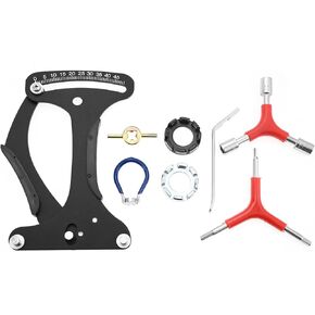 Bicycle Spoke Tension Meter Wrench Repair Tool Set, 8Pcs Bike Indicator Meter Tensiometer with Wheel Repair Tool W/Valve Wrench/Spoke Wrench/Tire Lever/Hex/Socket Wrench