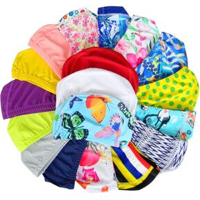 Quality Yes 3Pack Pure Colorful Superior Polyester Cloth Fabric Bathing Cap Swimming Caps Swimming Hats for Water Sports (2 Pure + 1 Pattern Color)