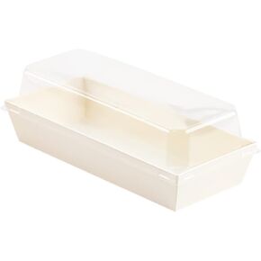 BBJ WRAPS 50 Sets Sandwich Kraft Paper Box with Clear Lids, Individual Charcuterie Sushi Disposable Container, Grease-Resistant and Recyclable Paper Treat Boxes for Desserts, White-7.5"x3.3"x2.4"