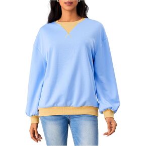 SHENHE Women's Color Block Crew Neck Patchwork Sweatshirt Long Sleeve Loose Pullover Top