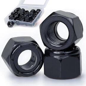 5/16"-18, Nylon Insert Hex Lock Nuts, 304 Stainless Steel, Black Finish, Coarse Thread, Machinery, Automotive, Outdoor, Wooden Furniture, 50 PCS