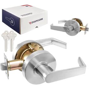 Heavy Duty Commercial Door Handle | Storeroom Lock Function | Grade 2 Commercial Door Locks, Keyed for Schools & Businesses | Storeroom Door Knob | Nickel Finish Lockset | C UL & ADA | ANSI A156.2
