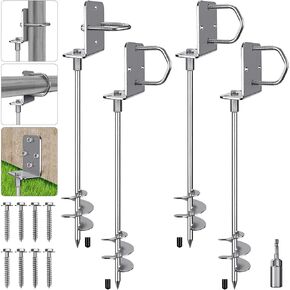 30" Heavy Duty Screw in Ground Anchors Kit, 3" Spiral Windproof Earth Anchors for Trampoline, Shed, Swing Set & Mobile Home, Fully Welded Steel with Nut Driver Drill Bit (Set of 4)