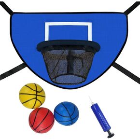 Trampoline Basketball Hoop with Pump and Mini Ball, Waterproof, Sunscreen Soft Materials, Easy to Assemble Sturdy for Dunk Fit, Trampoline Accessory of Trampoline and All Ages, Blue