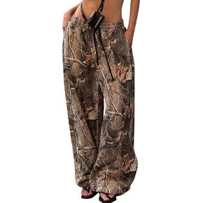 Women Wide Leg Camo Sweatpants High Waisted Drawstring Baggy Jogger Fleece Loose Sweat Pants with Pockets
