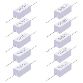 Cement Resistor, 10PCS 5W 0.1 Ohm 5% Axial Lead Wire Resistor White Wound Fixed Ceramic Resistors Wirewound Power Resistors Flame Heat Moisture Resistance Precharge Horizontal Resistors