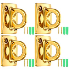 4 Pcs Gold Large Loop Wall Plate Metal Post Queue Line Barrier Hanging Circle Hook Rope Safety Barriers for Movie Theaters Grand Openings Auto Shows Hotels Velvet Stanchion VIP Rope Crowd Control