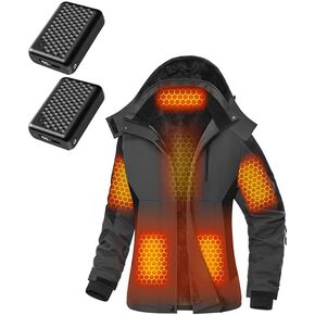 Wulcea Graphene Heated Jacket for Women Grey + 2 Battery Sets 12V 18400mAh Bundled (XL)