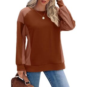Aokosor Sweatshirts for Women Crewneck Color Block Long Sleeve Tops Loose Fit Fashion 2024