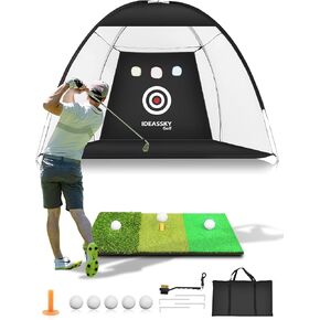 Golf net with 10x7 feet Golf Practice Hitting net with tri-Color Golf mats, one-Stop Home Golf aid net for Indoor and Outdoor use with Target Target/Balls/Bags - Golf Gift for Men/Dad/Golfers' Choice