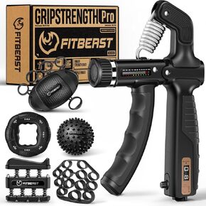 FitBeast Grip Strength Trainer Kit, Pro Hand and Forearm Strengthener Kit - 6 Pack with Adjustable Resistance and Multi-Function Massage Balls for Hand Therapy, Grip Training, and Recovery