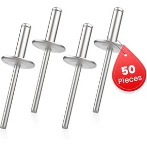 50Pcs Large Flange Blind Rivets, 3/16" x 5/8" Large Cap Aluminum Pop Rivets, 4.8×16mm Open End Blind Rivets Silver
