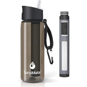 SurviMate 5-Stage 0.01μm Ultra-Filtration Filtered Water Bottle, BPA-Free Material, NSF/ANSI 42&372 Certified, Portable Water Filter Bottle for Survival, Camping, Hiking, and Emergency Use