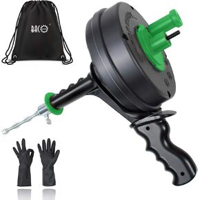 BACOENG 25Ft Drain Auger, Heavy Duty Plumbing Snake with Drill Adapter, Use Manually or Powered for Drain Clog, Shower Sink, Comes with Gloves and Bag (Orange)