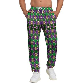 Purple Mardi Gras Jogger Sweatpants for Men,Retro Jogger Pants Outfit Funny Sports Trousers Casual Workout Pants