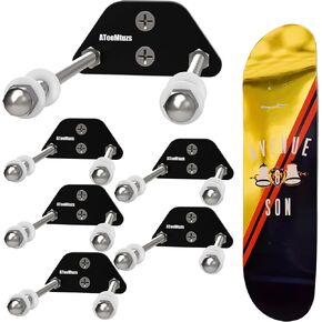 Skateboard Wall Mount Display(6 Packs)-Aluminum Ramp Shape Skateboard Deck Wall Mount with Two Screw Holes for Horizontal and Vertical Hanging Skateboard Display Decor-(Black