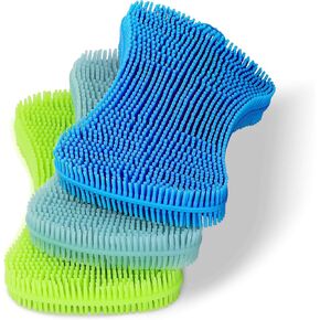 Geloo.Silicone Sponge Dish Brush, Double Sided Cleaning Brush for Dishes, Kitchen Gadgets and Accessories (3 Pack)