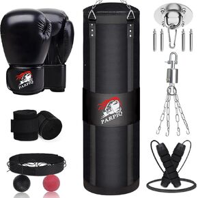 Hanging Punching Bag for Adults, 4ft New Upgrade Canvas Heavy Boxing Bag Set, Punching Bag with 12oz Boxing Gloves for MMA Kickboxing Muay Thai Training Home(Unfilled)