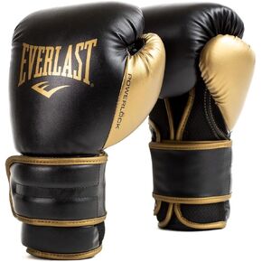 Everlast Powerlock2 Boxing Gloves Black/Gold 14oz - Enhanced Performance and Style. Ideal Training Gloves for Boxing