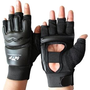 Taekwondo Gloves WTF Training Martial Arts Boxing Sparring TKD Punch Bag Mitts MMA Grappling Karate Fighting Gym Gear PU Leather Wrist Wraps Gloves for Men Women Kids (Large, Black)