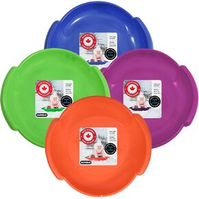 Superio Round Snow Saucer Sleds- 24" Plastic Disc Sleds for Kids and Adults- Heavy Duty Sled Discs with Handles for Downhill Sledding, Winter Outdoor Sports, (Blue, Green, Fucshia, Orange)
