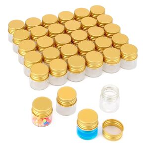 34Pcs 10ml(1/3oz) Empty Tiny Jars Small Glass Vials with Lids Lab Sample Vials Refillable Mini Glass Bottles with Golden Aluminum Screw Caps for DIY Crafts Essential Oils Storage Wedding Decoration