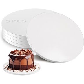 5-Pack 10 Inch Cake Drum Round Sturdy Cake Base Board Grease-Proof White Cake Boards 10 Inch Round Full Wrap Edge 10 in Cake Drum for Multi-Layer Cakes
