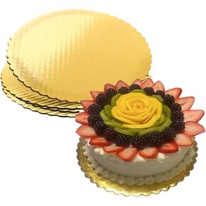 8 Inch Cake Boards Golden 5pcs Round Sturdy Cake Circles Scallop Edge Cakeboard Disposable Cake Base Cardboard for Baking Cake Wedding Birthday Cake Decorating (Gold 8inch, 5pcs)