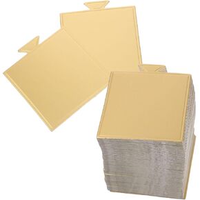 HEMOTON 100 Sheets Cake Base Mini Cake Square Cake Pan Gold Trim Cake Dessert Plates Dessert Display Tray Cardboard Mousse Base Cake Cardboard Squares Cake Display Trays Cake Square Bases