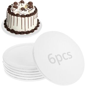 QWORK Cake Boards Drum 10 Inch Round, 1/2" Thick Corrugated Cardboard Cake Drums - Pack of 6, Grease-Resistant Cake Base for Wedding and Birthday Cakes (White)