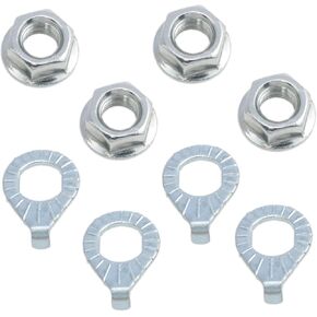 Bicycle Hub 3/8 "Silver Flanged Shaft Nut Kit with Front and Rear Bicycle Wheel Safety Washers 8pcs