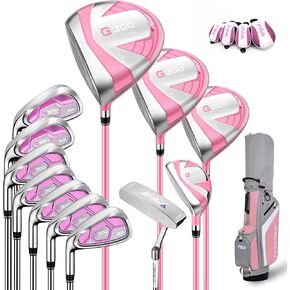 PGM Women's Left Handed Golf Club Set with 12 Clubs - 1 Titanium Driver, 3 Woods(#3,5,4H), 7 Irons(#5,6,7,8,9,PW,SW), and 1 Putter - with Golf Stand Bag