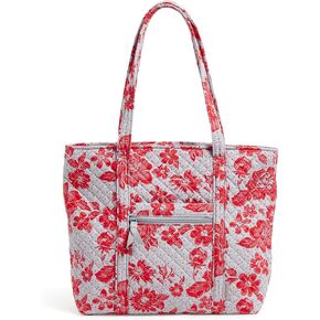 Vera Bradley Cotton Collegiate Vera Tote Bag (Multiple Teams Available), Gray/Red Rain Garden