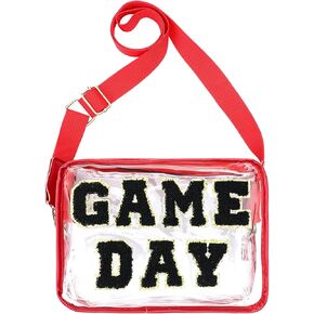 Game Day Clear Football Crossbody Bag Chenille Letter Purse Tote Gift Bag for Women Concert Sports Events